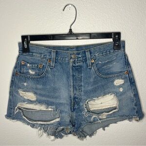 Levi's 501 Women’s Blue Distressed Jean Shorts High-Waisted